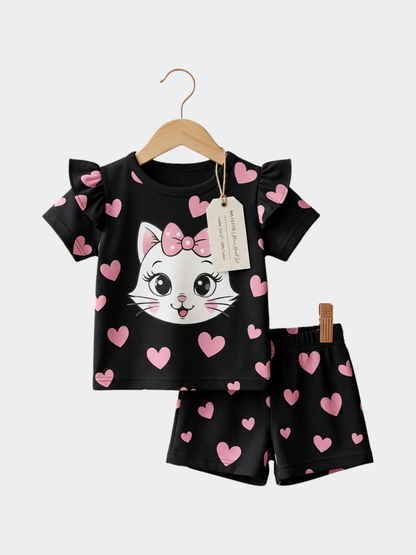 Cat Love T-shirt And Shorts Set