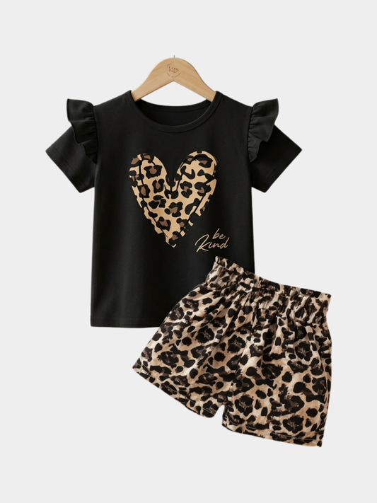 Leopard Heart T-shirt And Shorts Set