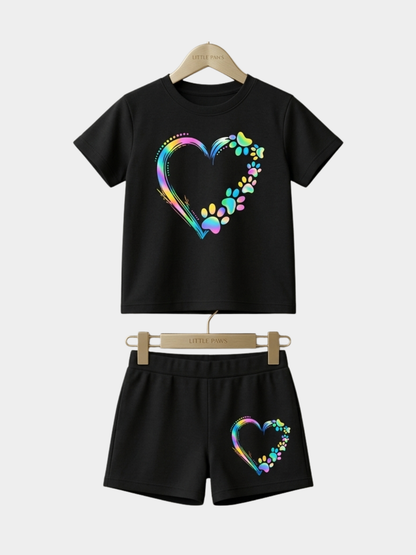 Love Black T-shirt And Shorts Set