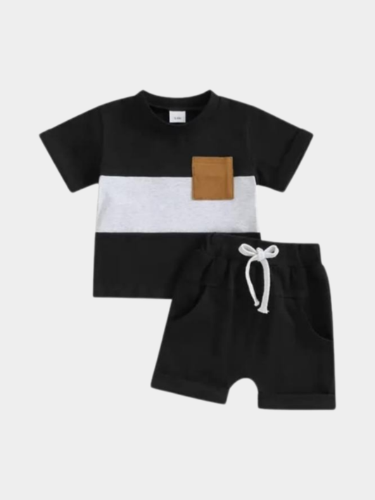 Boys Contrast Solid T-shirt And Shorts Set